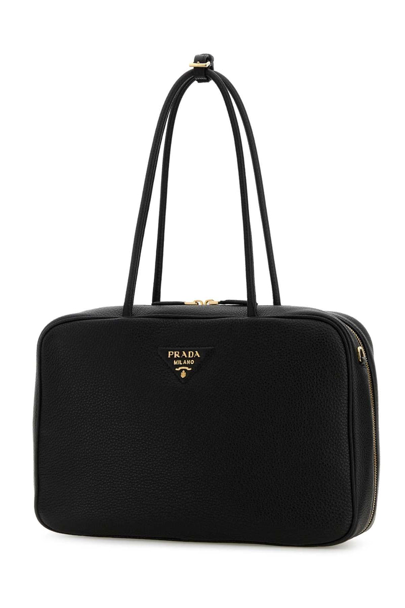 Prada Textured Deer Leather Shoulder Bag — Black