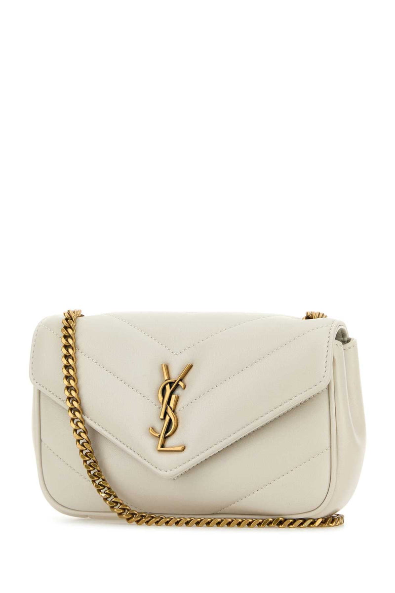 Saint Laurent Quilted Lambskin Crossbody Bag — White