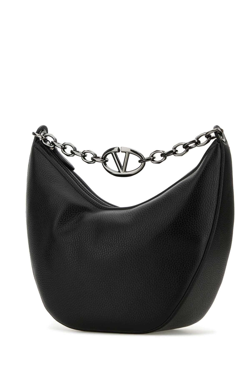 Valentino Garavani Chain-Link Calf Leather Hobo Bag — Black