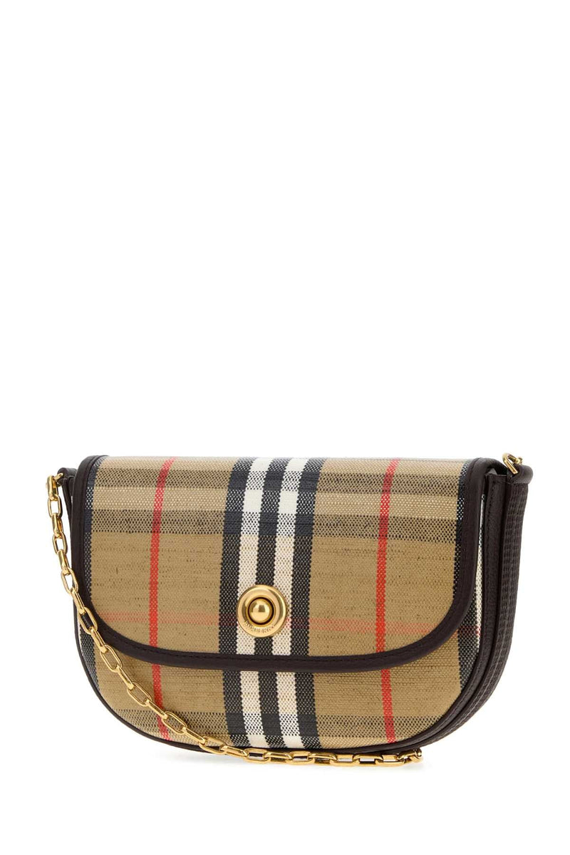 Burberry Tartan Leather-Trimmed Wallet — Beige Cotton Viscose Linen