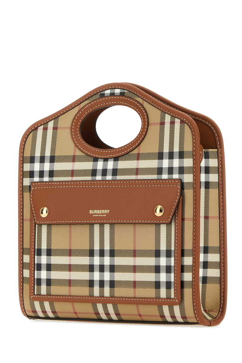 Burberry Vintage Check Canvas Top Handle Bag — Brown