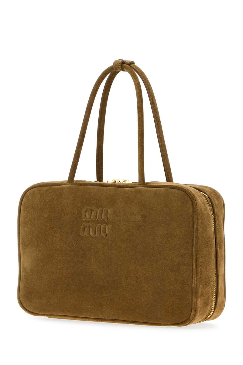 Miu Miu Embossed Logo Calfleather Shoulder Bag — Brown