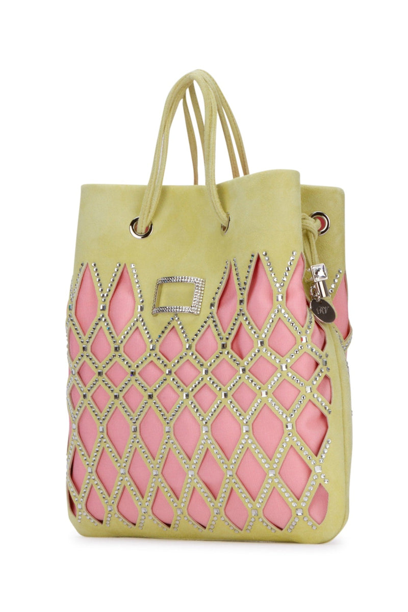 Roger Vivier Crystal-Embellished Diamond Quilted Tote Bag — Yellow Leather