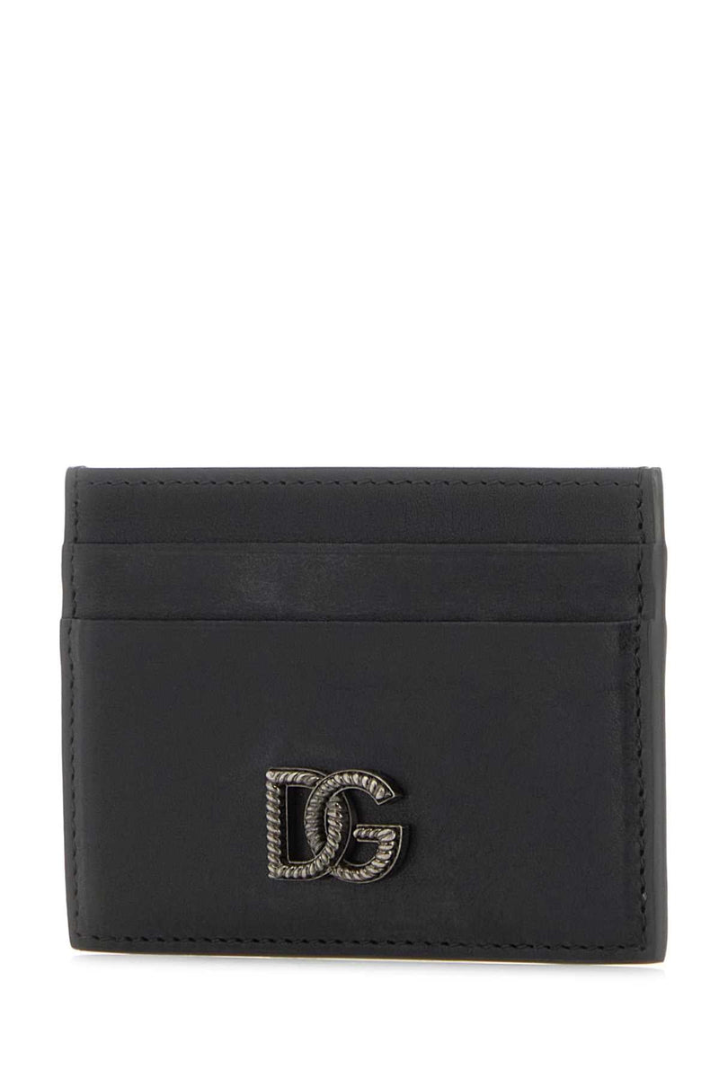 Dolce & Gabbana Logo-Embossed Calfskin Card Case — Black Vitello Cases