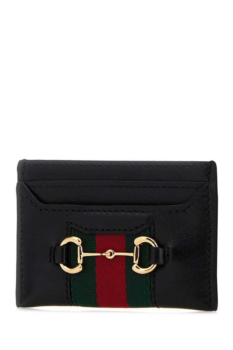 Gucci Leather With Horsebit Detail Card Case — Black Wallet