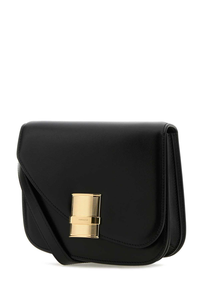 Ferragamo Leather With Grosgrain Clasp Crossbody Bag — Black