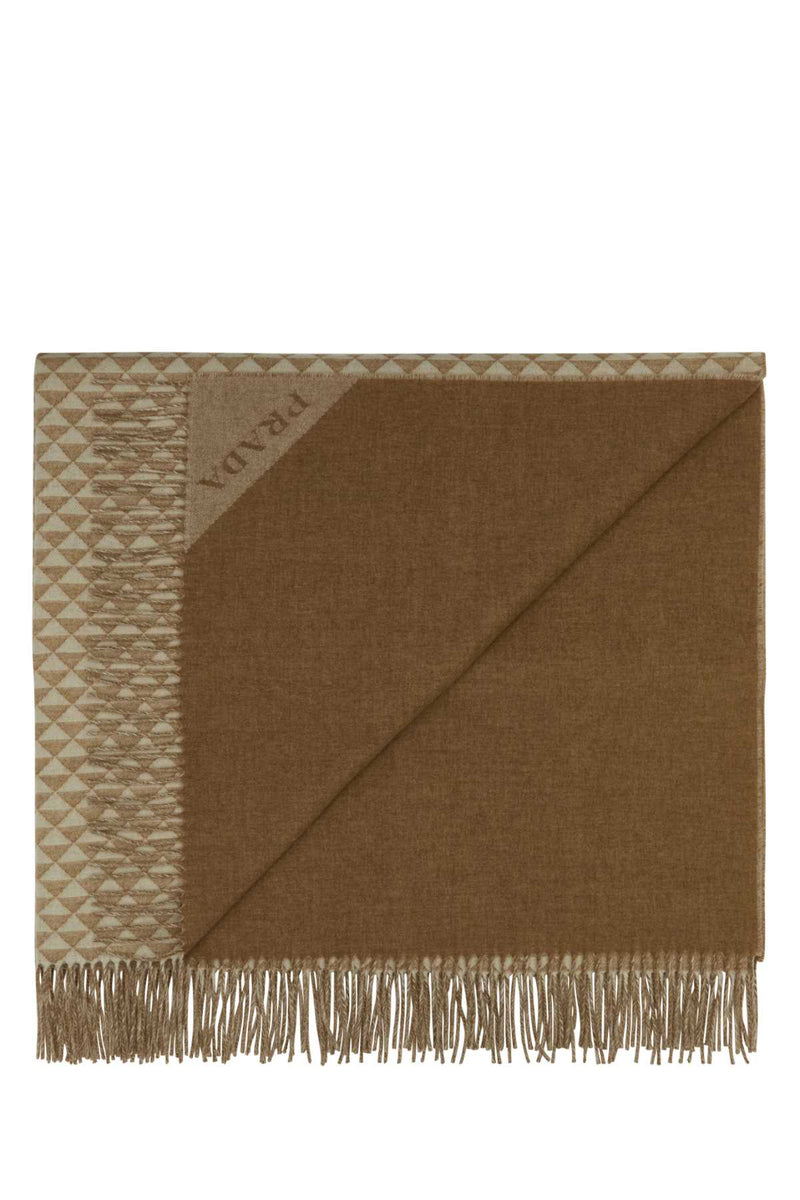 Prada Wool Blend Symbole Jacquard Shawl — Beige Wows Shawls