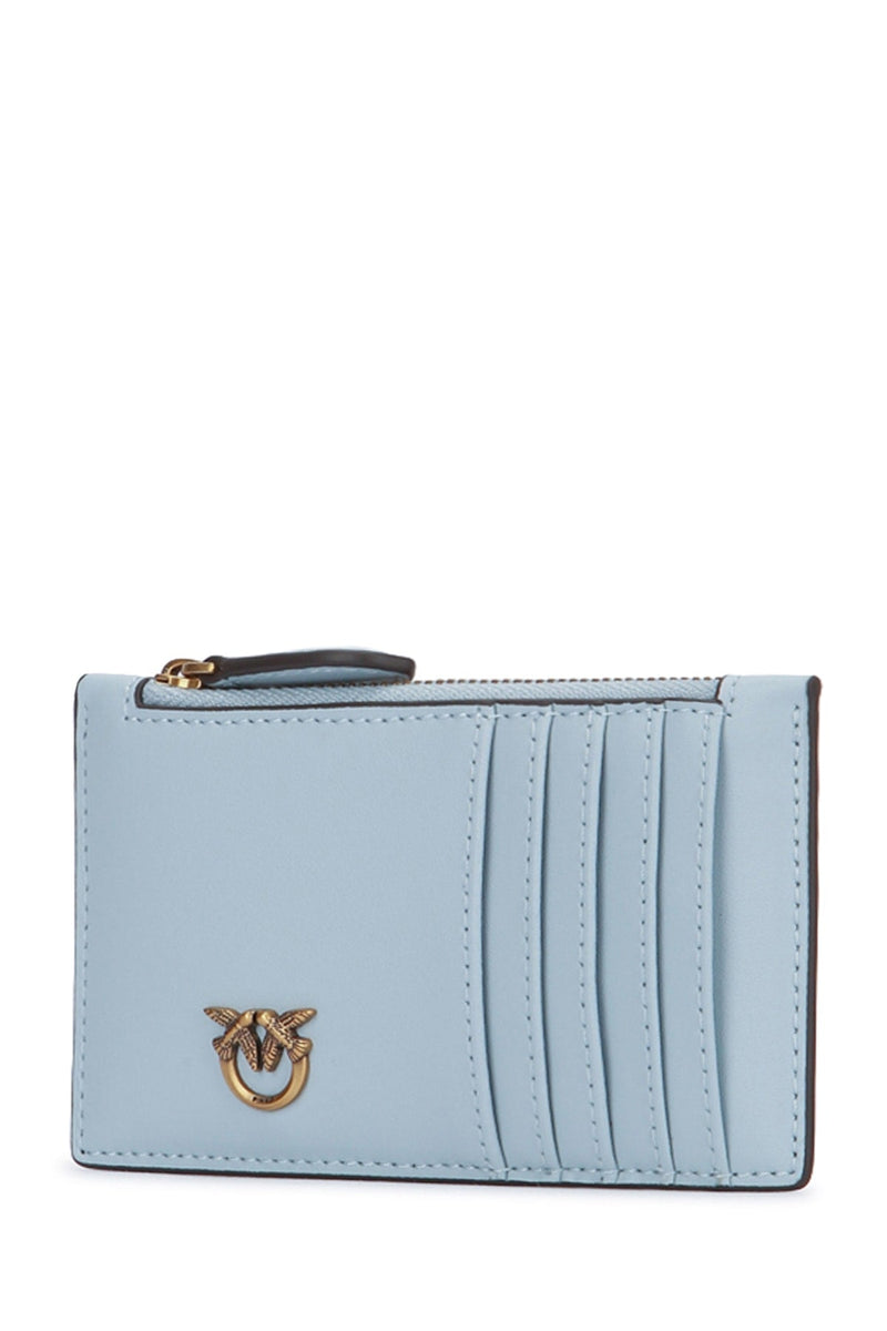 Pinko Airone Card Case — Blue Vitello Leather Wallet
