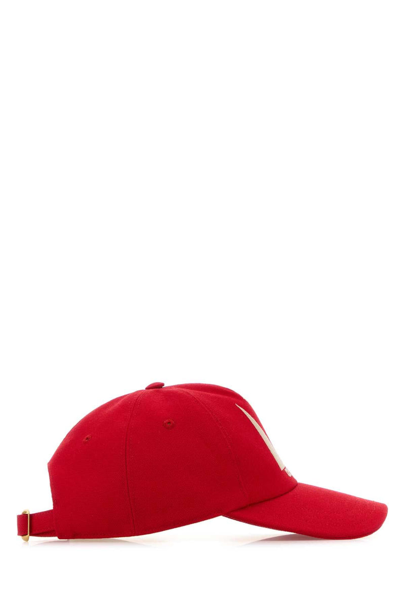 Valentino Garavani Baseball Logo-Embroidered Cotton Cap — Red Caps