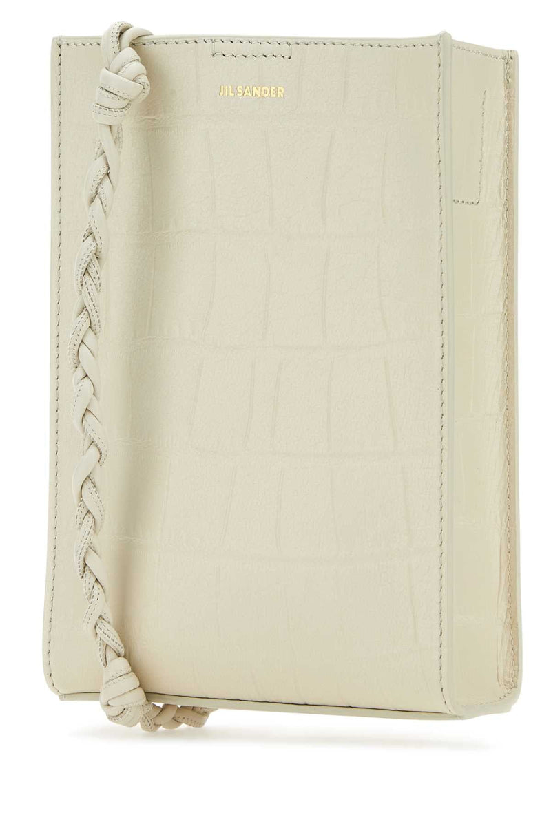 Jil Sander Crocodile-Embossed Calf Leather Shoulder Bag — Beige