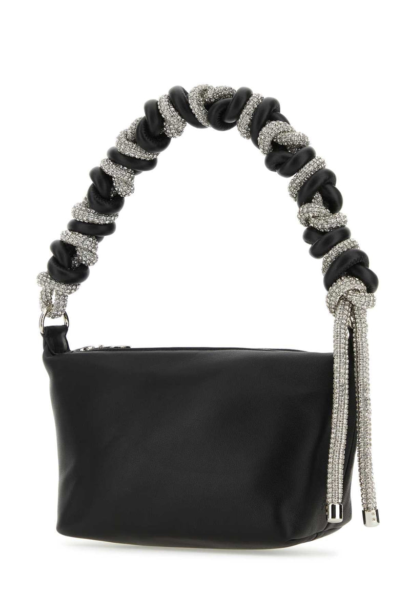 Kara Embellished Handle Nappa Leather Shoulder Bag — Black