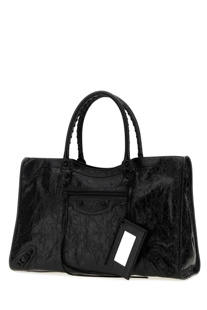 Balenciaga Crackled Lamb Leather Shoulder Bag — Black