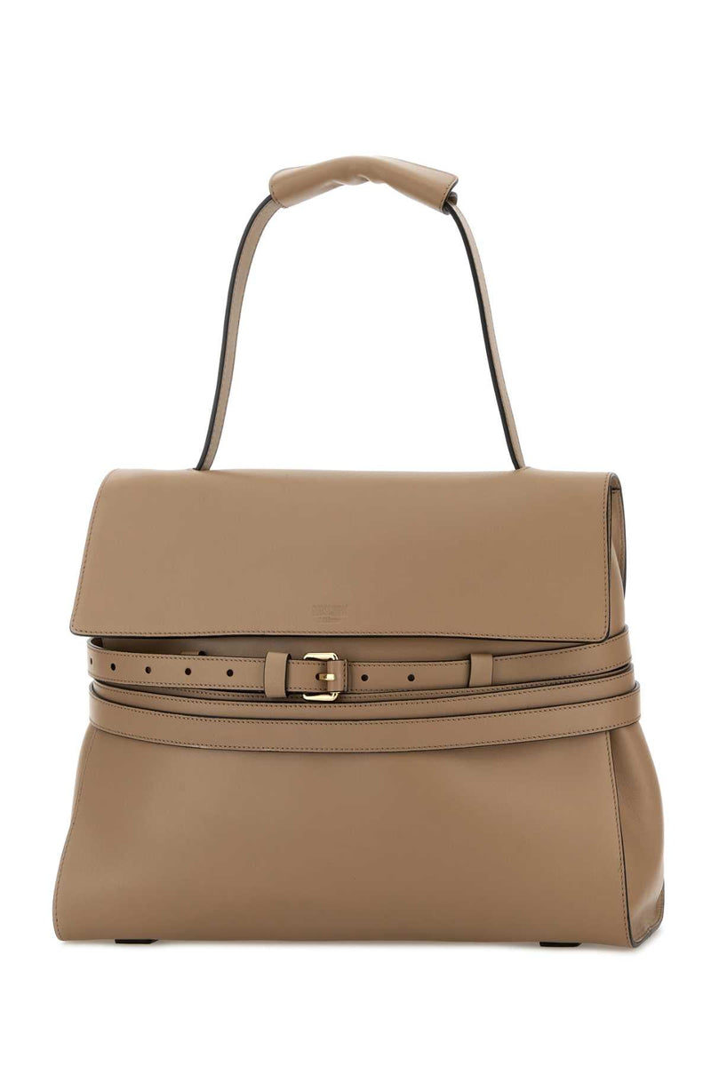 Moschino Nappa Leather With Belt Detail Shoulder Bag — Beige