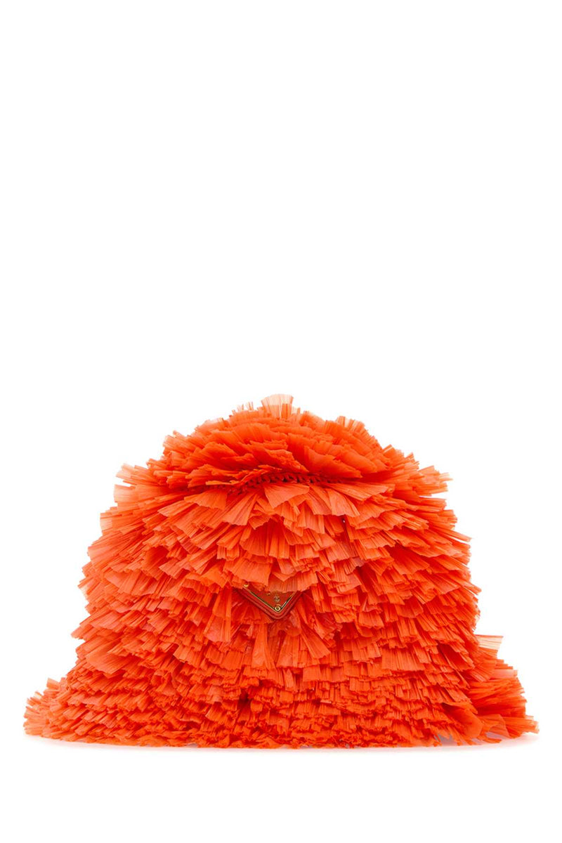 Prada Embellished Raffia Bucket Hat — Orange