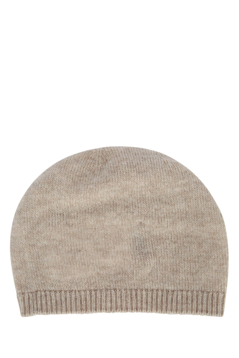 Moncler Jr Hat Ribbed Knit Beanie — Beige Wool Beanies
