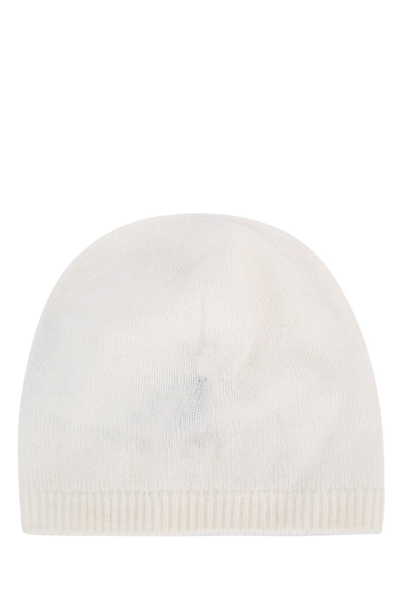 Moncler Jr Hat Ribbed-Knit Beanie — White Acrylic Beanies