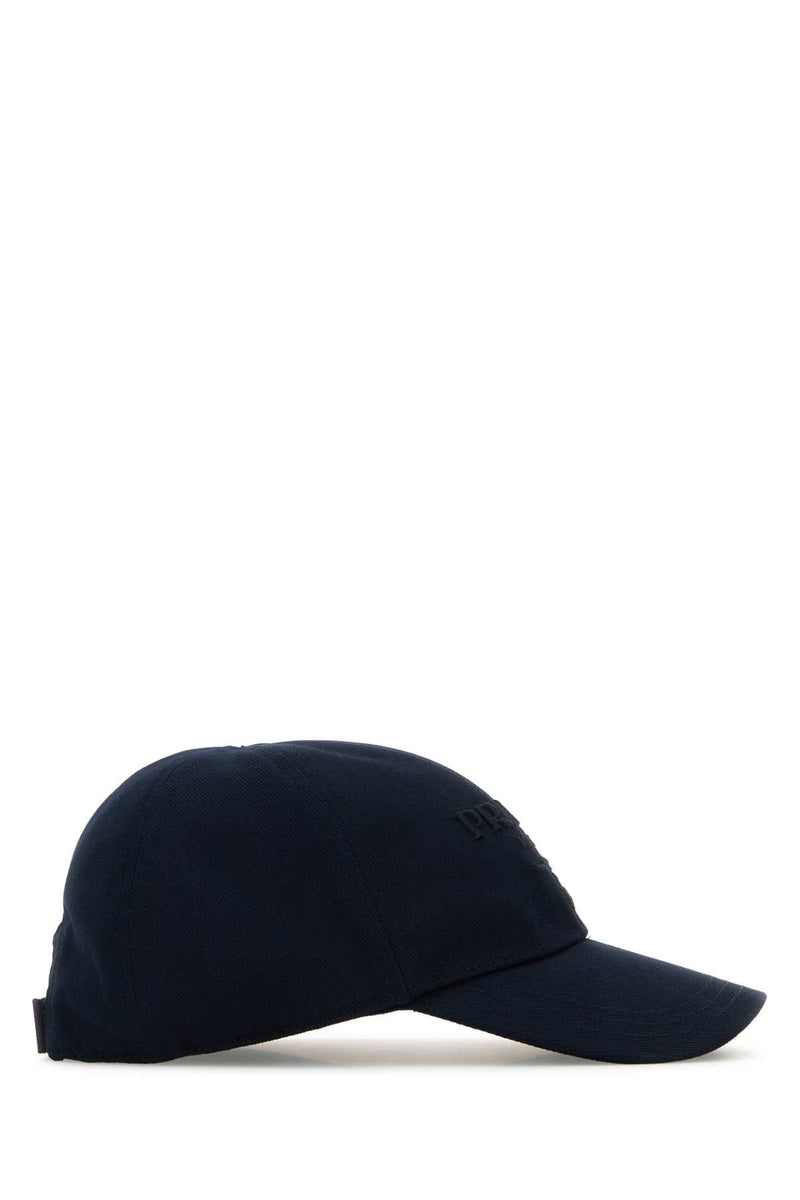 Prada Hat Logo-Embroidered Drill Cotton Baseball Cap — Navy Caps