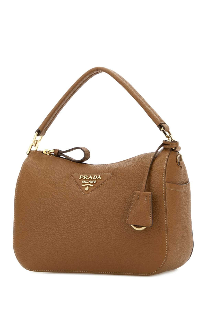 Prada Textured Calf Leather Shoulder Bag — Brown