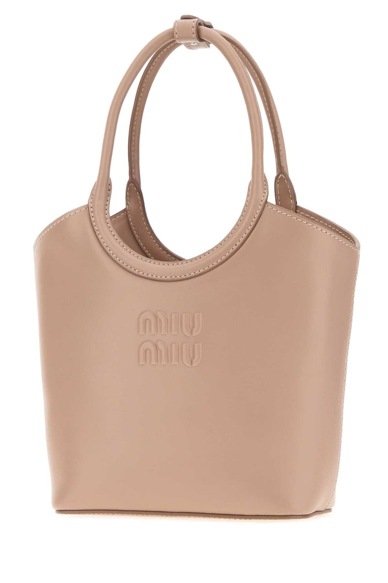 Miu Miu Embossed Logo Leather Shoulder Bag — Beige