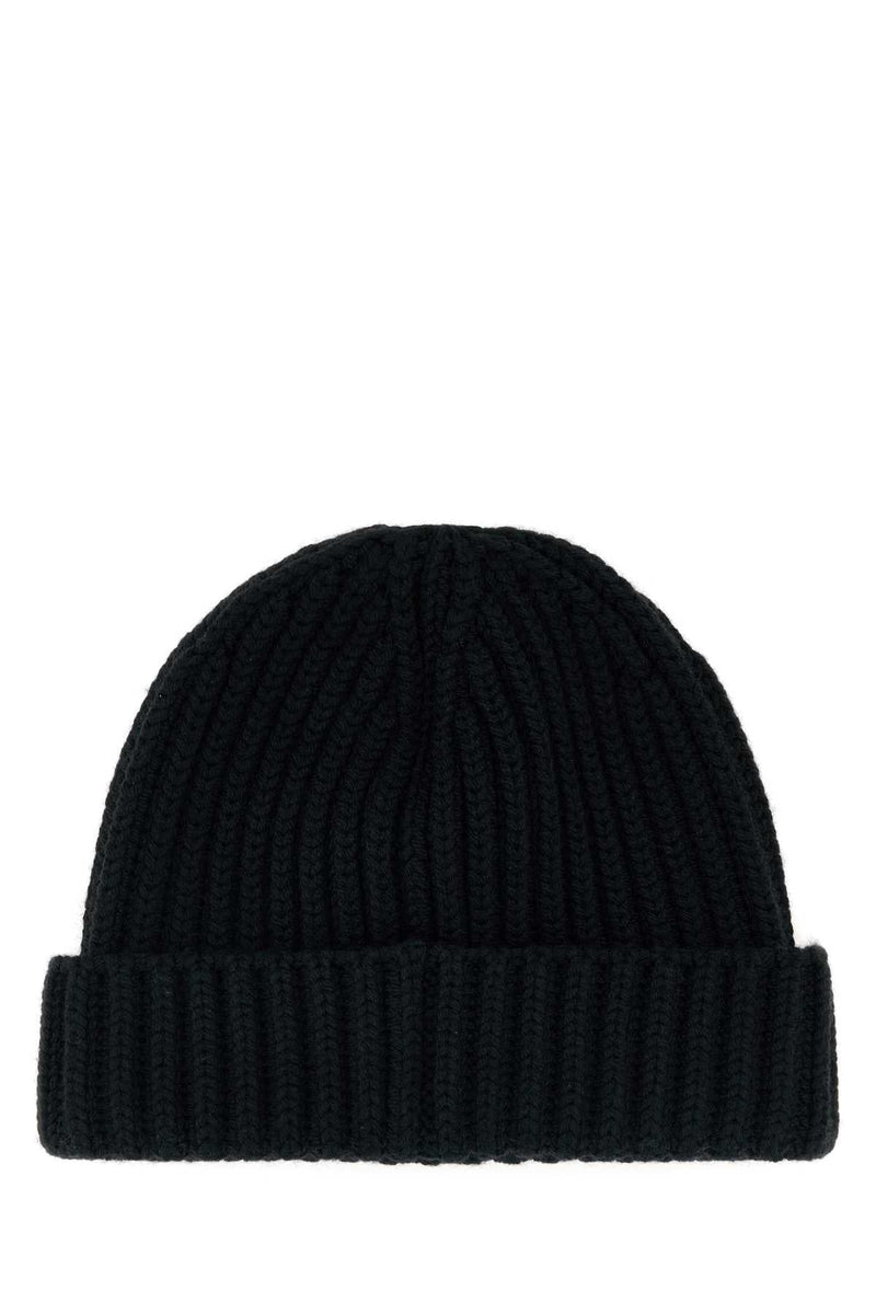 Prada Hat Ribbed Virgin Wool Beanie — Black Exterior: Beanies