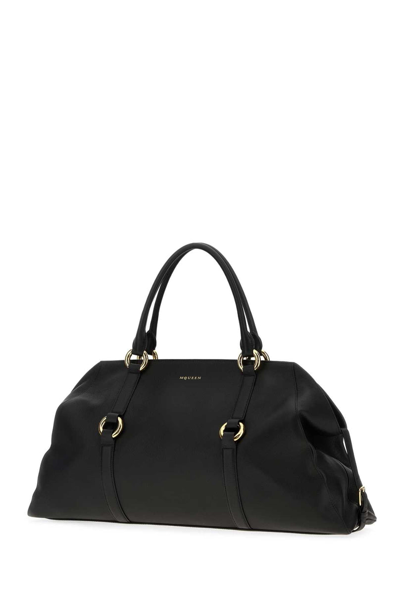 Alexander Mcqueen Farringdon Maxi Top Handle Bag — Black Calf Skinbrass