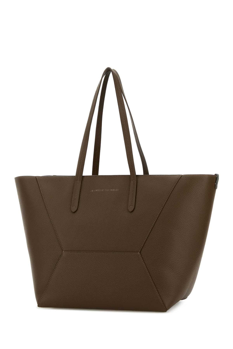 Brunello Cucinelli Sculptural Leather Tote Bag — Brown