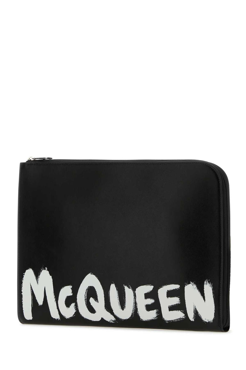 Alexander Mcqueen Logo-Print Leather Document Wallet — Black