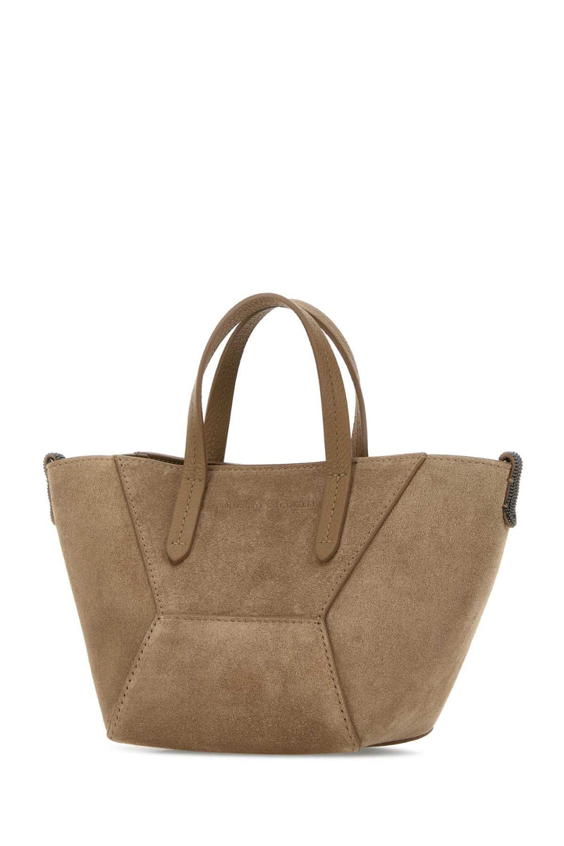 Brunello Cucinelli Suede Shoulder Bag — Beige