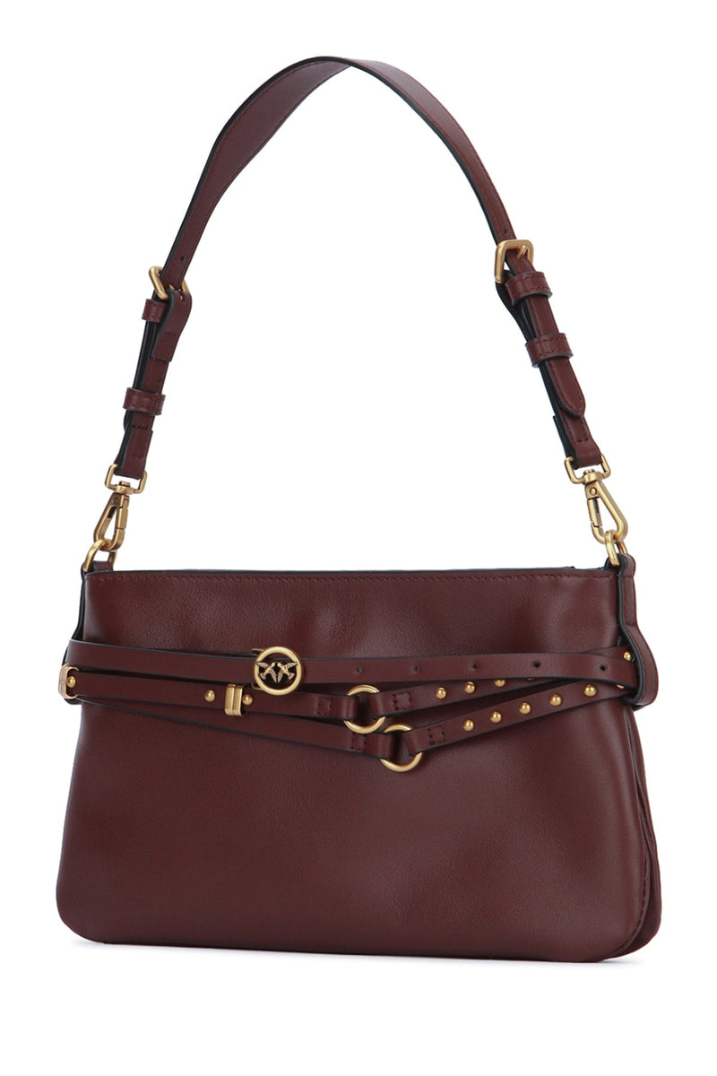 Pinko Vitello Shoulder Bag — Brown Morbido Leather
