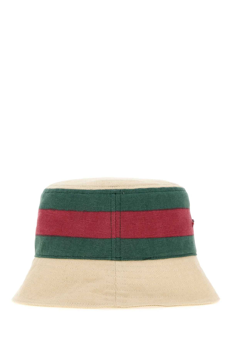 Gucci Hat Canvas Striped Bucket — Cream Exterior: Fabric