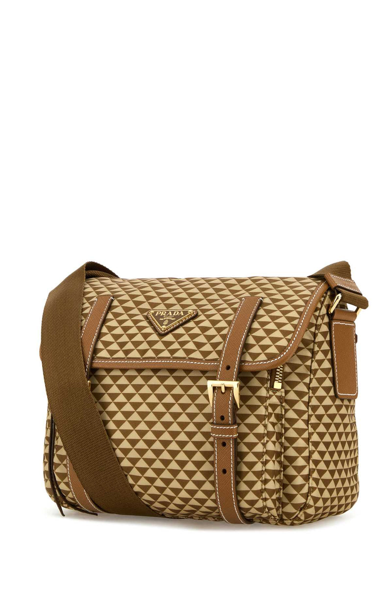 Prada Geometric-Patterned Re-Nylon Crossbody Bag — Caramel Poliammidericiclata-vitello