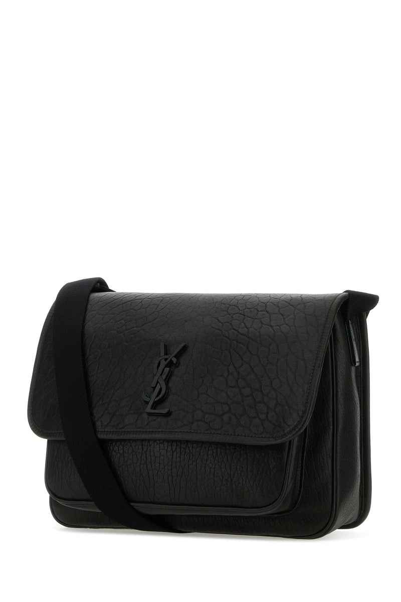 Saint Laurent Textured Leather Shoulder Bag — Black
