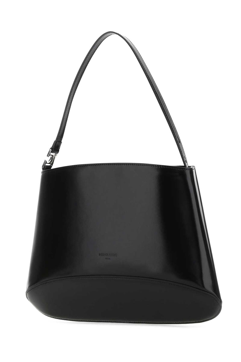 Low Classic Leather Bucket Shoulder Bag — Black