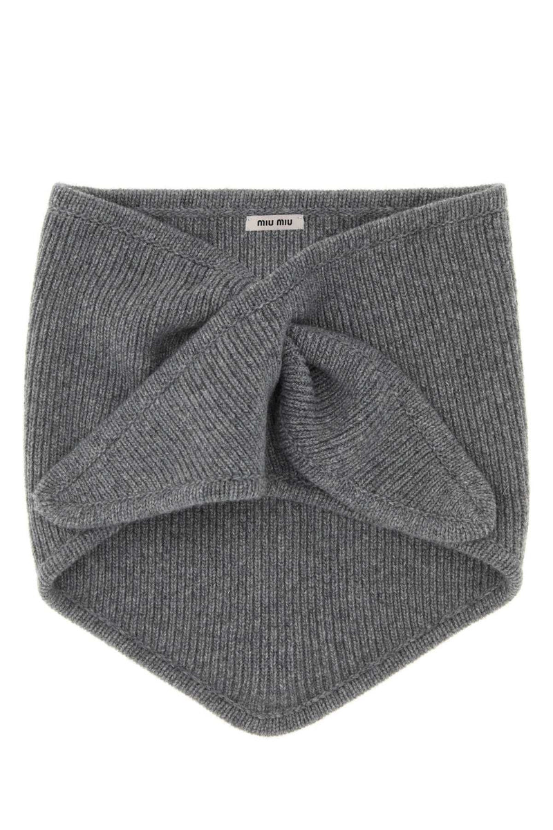 Miu Miu Virgin Wool Cashmere Scarf — Gray Lana Vergine Scarfs