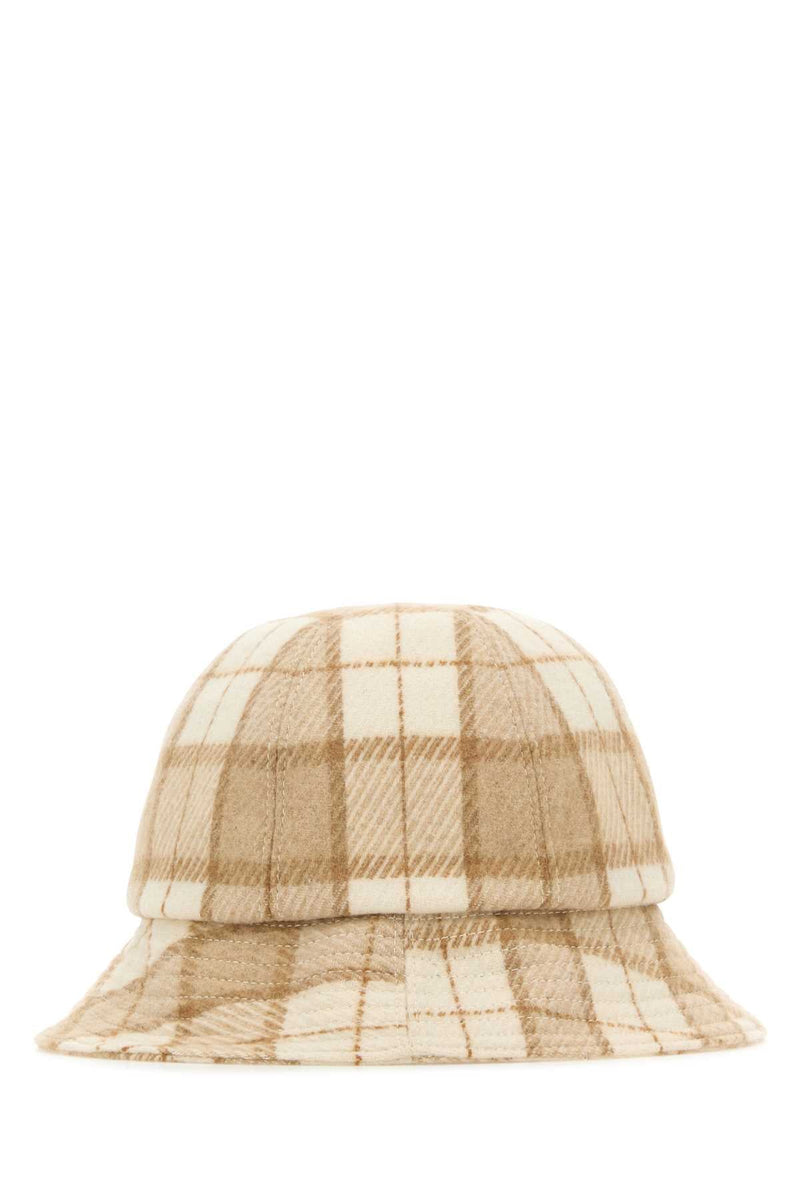 Helen Kaminski Wool Blend Check Bucket Hat — Beige