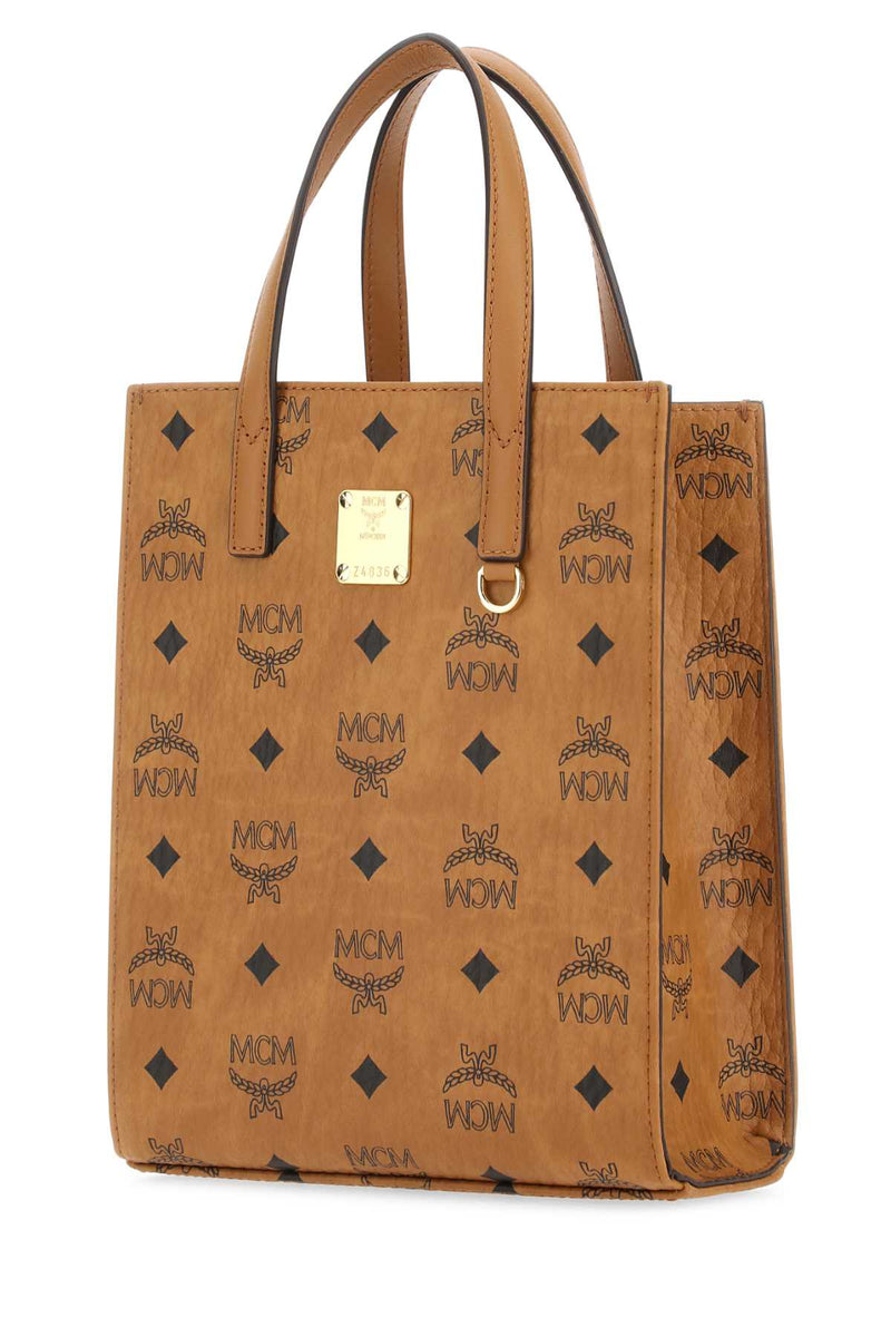 Mcm Logo-Print Canvas Tote Bag — Beige Polyurethane