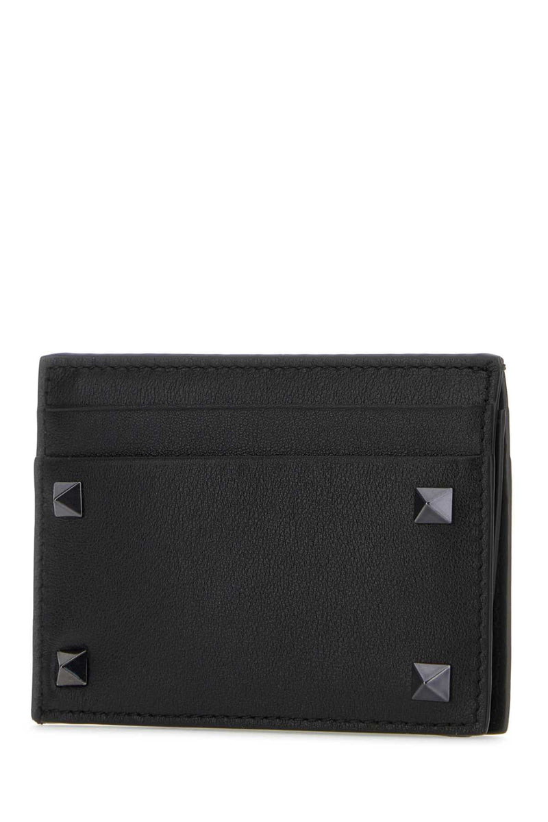 Valentino Garavani Studded Leather Card Case — Black Wallet