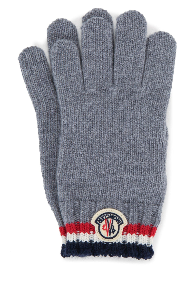 Moncler Jr Ribbed Knit With Striped Trim Scarf — Gray Mixed Fibres Scarfs