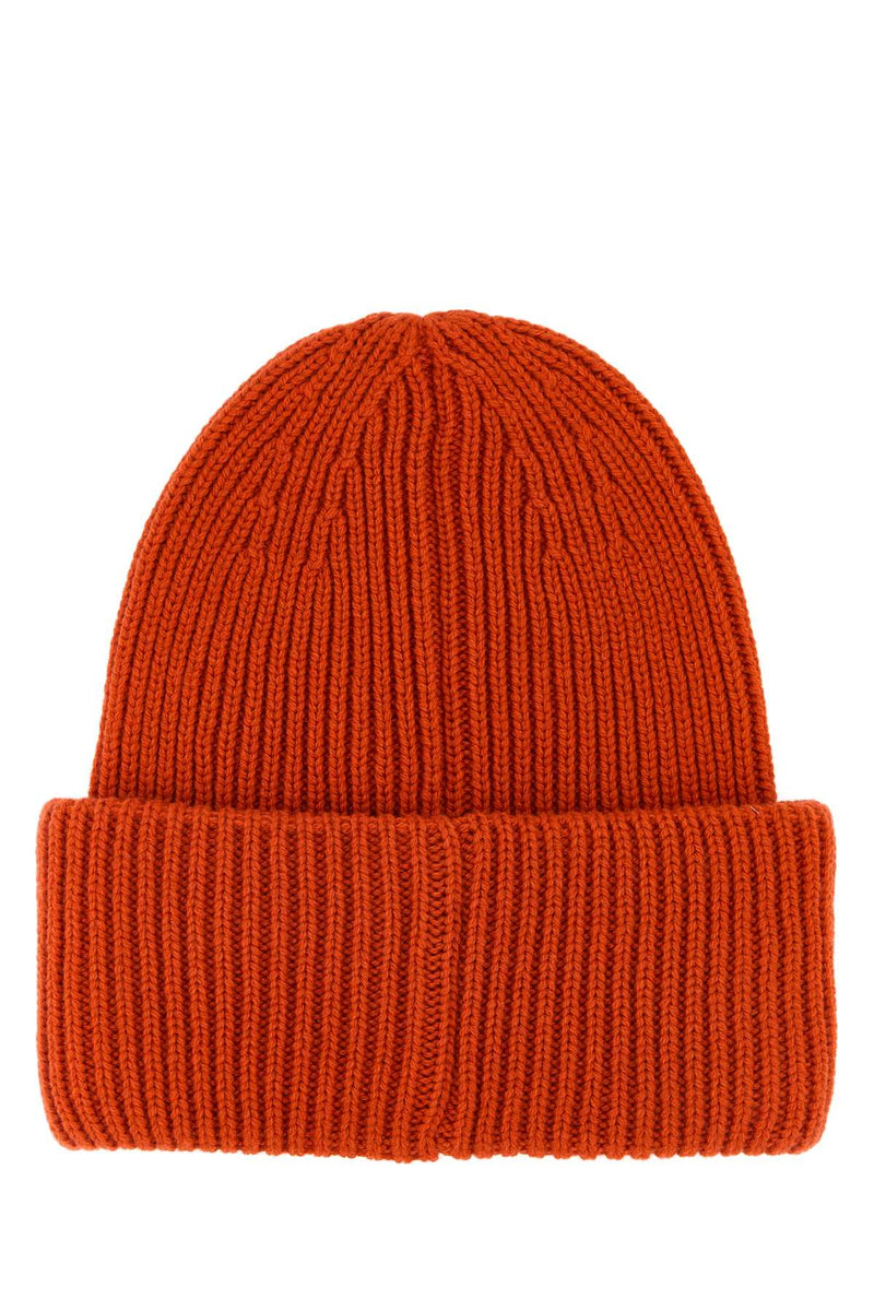 Moncler Hat Ribbed Wool-Cashmere Beanie — Orange Beanies