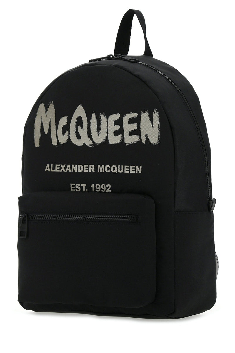 Alexander Mcqueen Logo-Print Backpack — Black E Poliestere