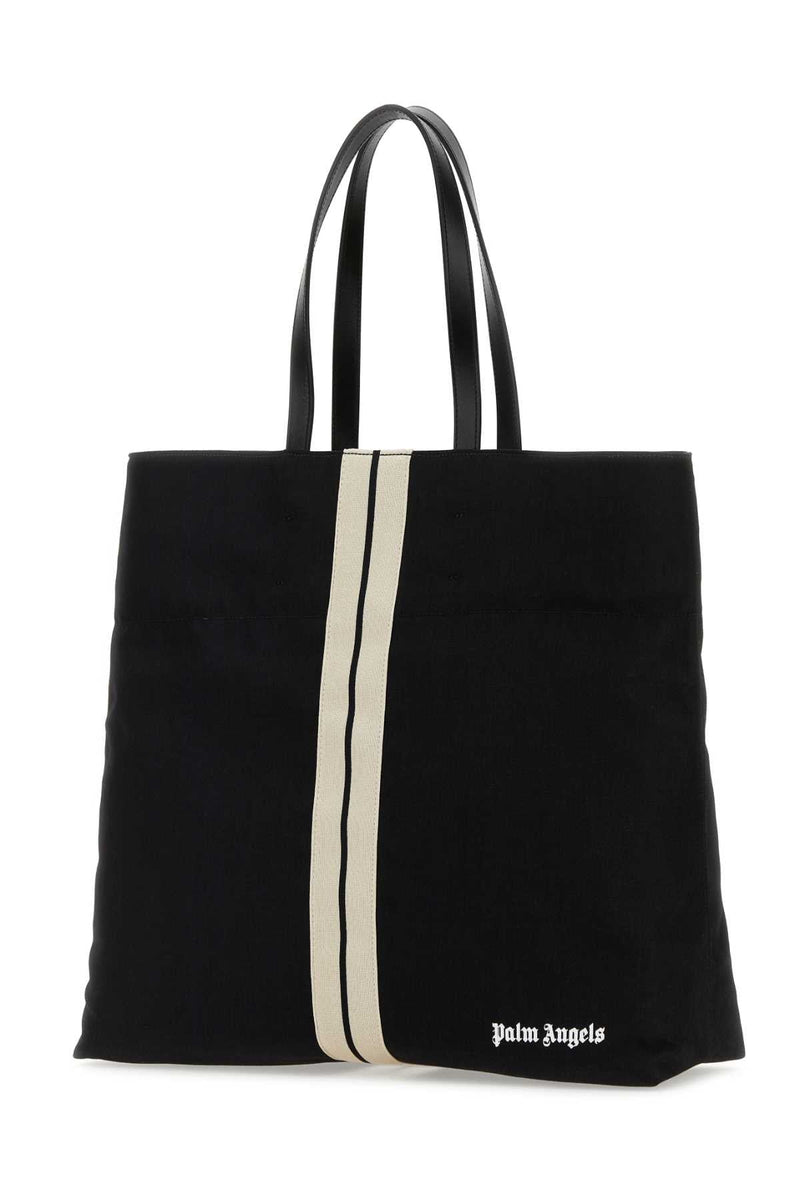 Palm Angels Canvas With Striped Ribbon Tote Bag — Black