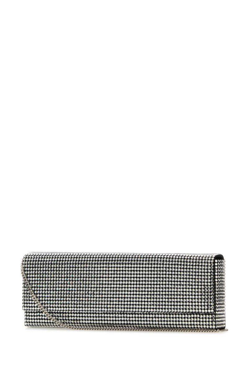 Amina Muaddi Crystal-Embellished Satin Clutch — Silver