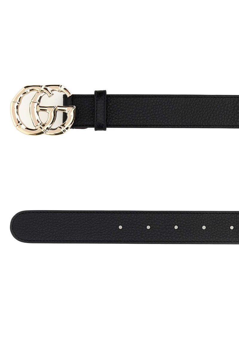 Gucci Bamboo Gg Buckle Calf Leather Belt — Black Skin