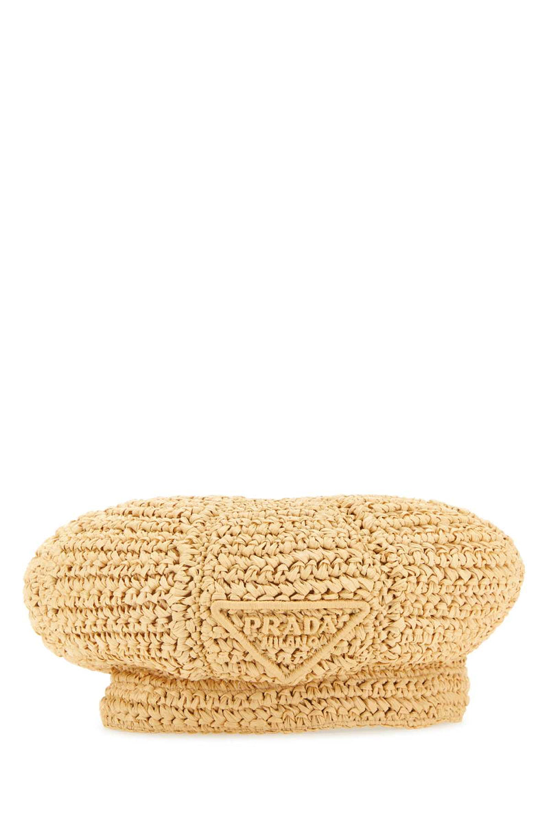 Prada Woven Rafia Bucket Hat — Beige Exterior: Viscose