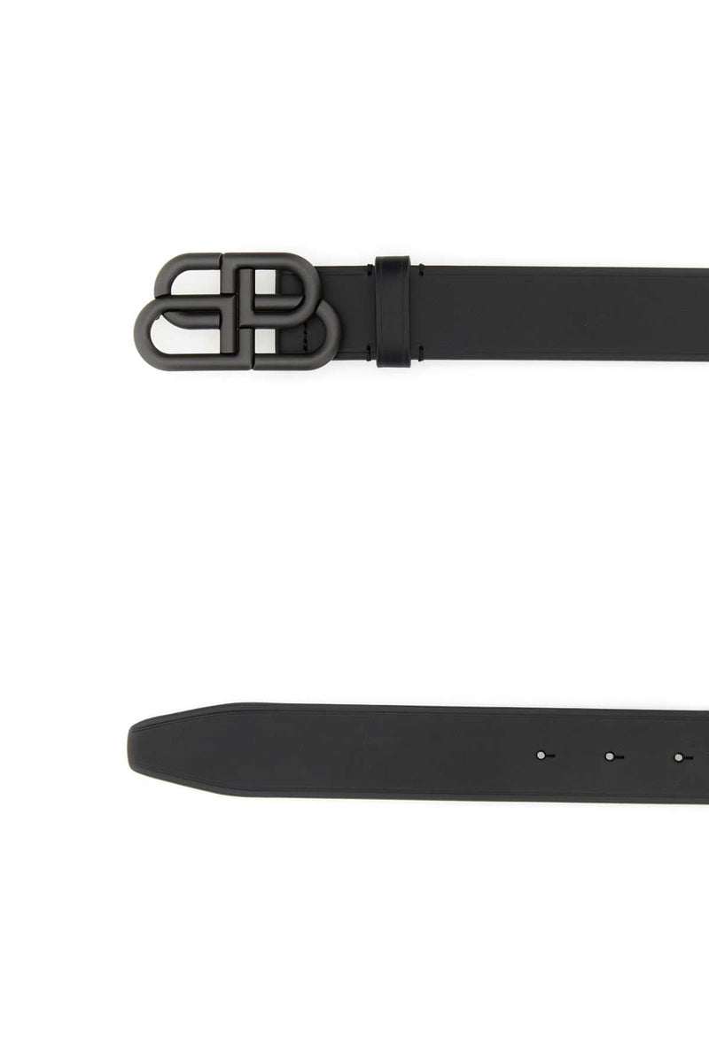 Balenciaga Logo-Buckle Leather Belt — Black