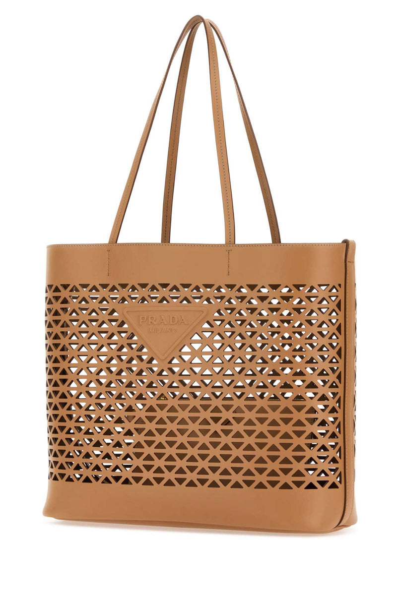 Prada Perforated Leather Tote Bag — Beige Exterior