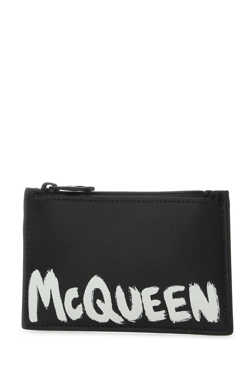 Alexander Mcqueen Leather With Graffiti Branding Card Case — Black Exterior: Wallet