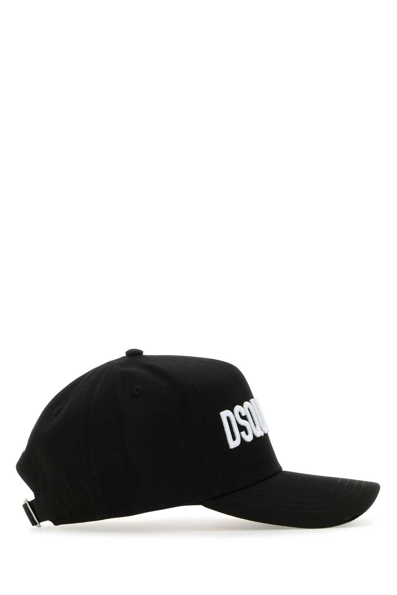 Dsquared2 Hat Logo-Embroidered Cotton Baseball Cap — Black Exterior: Caps