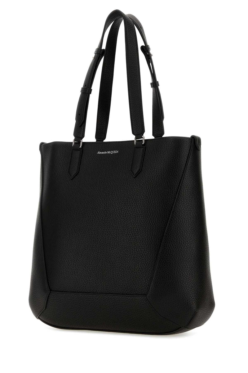 Alexander Mcqueen Pebbled Calf Leather Tote Bag — Black