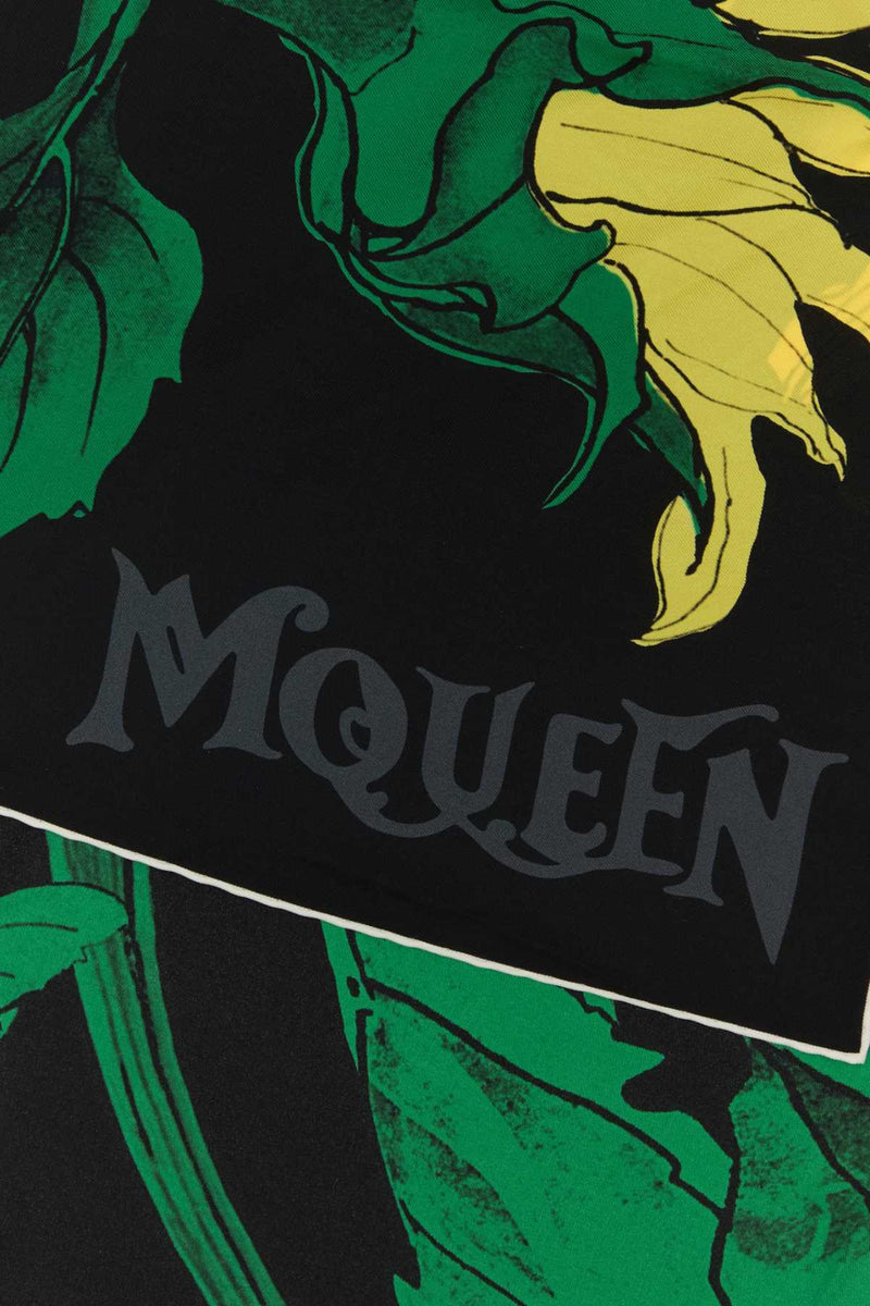 Alexander Mcqueen Exploded Sunflower Scarf — Black Silk Fabric Scarfs